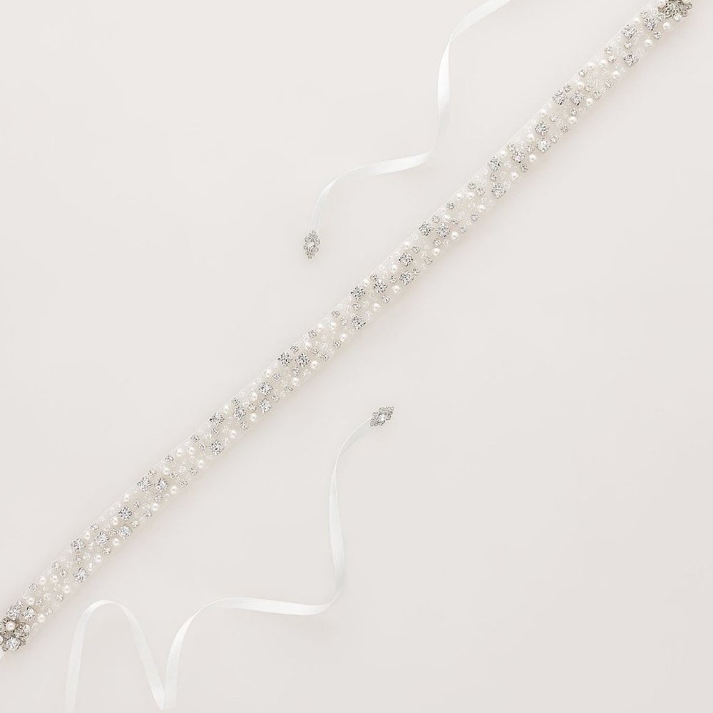 Sara Gabriel Celeste Duet Tulle, Pearl, & Crystals Ribbon/Belt